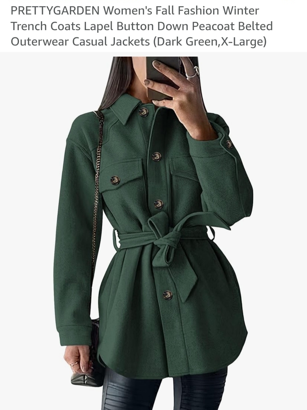 Belted Forest Green Trench Coat Jacket - Picture 5 of 10